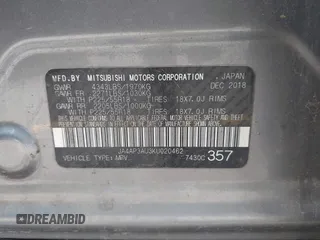 2019 Mitsubishi Outlander ES with VIN JA4AP3AU3KU020462, listed as a IAAI auction lot 42605647 with 116,423 mi miles and . Bid and sale history available at DreamBid. Image 9.