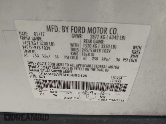 2017 Ford Police Interceptor Utility z VIN 1FM5K8AR3HGB93125, wystawiony jako IAAI lot #42276492 z przebiegiem Nie podano mil oraz . Historia ofert i sprzedaży dostępna na DreamBid. Obrazek 9.