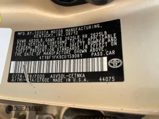 2012 Toyota Camry L with VIN 4T1BF1FK9CU159081, listed as a Copart auction lot 53348245 with 120,262 mi miles and Clean Title. Bid and sale history available at DreamBid. Image 10.
