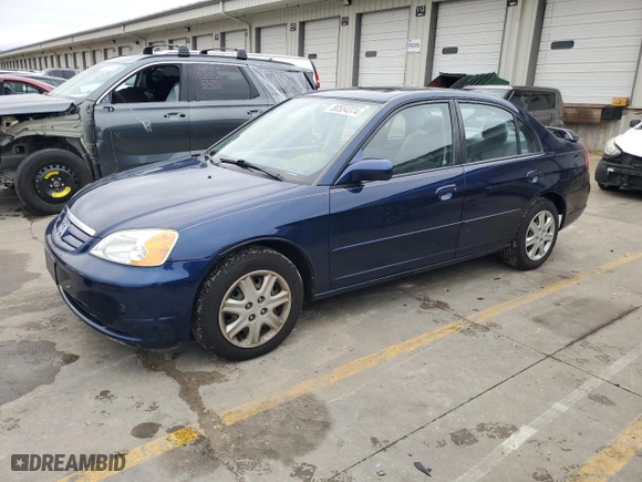 2003 Honda Civic EX with VIN 1HGES26763L033654, listed as a Copart auction lot 80554374 with 58,372 mi miles and Salvage Title. Bid and sale history available at carsss.com. Image 1.