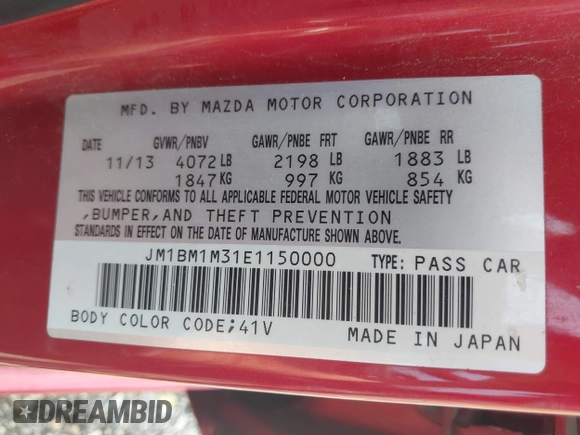 2014 Mazda 3 S Grand Touring with VIN JM1BM1M31E1150000, listed as a IAAI auction lot 42470302 with 186,187 mi miles and . Bid and sale history available at DreamBid. Image 9.