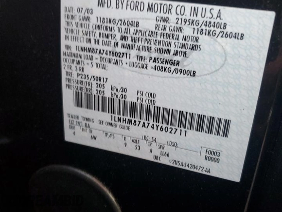 2004 Lincoln LS w/Sport Pkg with VIN 1LNHM87A74Y602711, listed as a Copart auction lot 75092344 with 0 mi miles and Salvage Title. Bid and sale history available at carsss.com. Image 13.