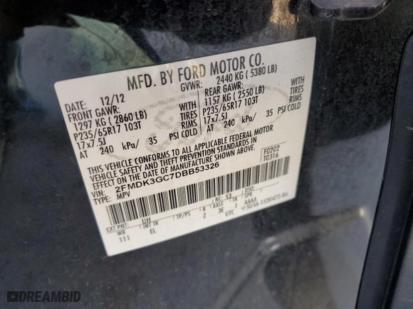 2013 Ford Edge SE with VIN 2FMDK3GC7DBB53326, listed as a Copart auction lot 50604395 with 226,722 mi miles and Salvage Title. Bid and sale history available at carsss.com. Image 15.