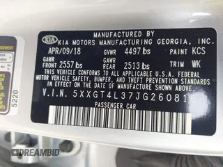 2018 Kia Optima LX with VIN 5XXGT4L37JG260818, listed as a IAAI auction lot 42114545 with 104,688 mi miles and . Bid and sale history available at carsss.com. Image 9.