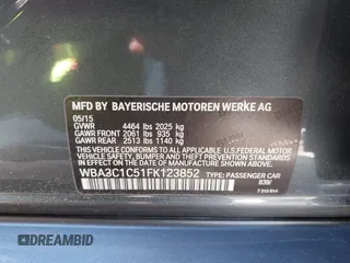 2015 BMW 3 Series 328i with VIN WBA3C1C51FK123852, listed as a IAAI auction lot 41857179 with 90,308 mi miles and . Bid and sale history available at carsss.com. Image 9.