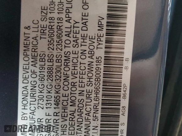 2025 Honda Odyssey EX-L с VIN 5FNRL6H66SB009185, выставлен на аукционе Copart как лот 57158115 с пробегом 8 541 миль миль и Списание • Salvage title. История ставок и продаж доступна на DreamBid. Изображение 13.