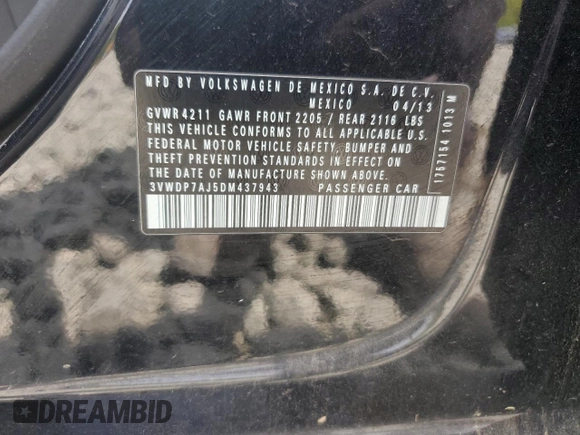 2013 Volkswagen Jetta SE z VIN 3VWDP7AJ5DM437943, wystawiony jako Copart lot #54272175 z przebiegiem 186 081 mil mil oraz Nie do naprawy • Non repairable. Historia ofert i sprzedaży dostępna na DreamBid. Obrazek 12.