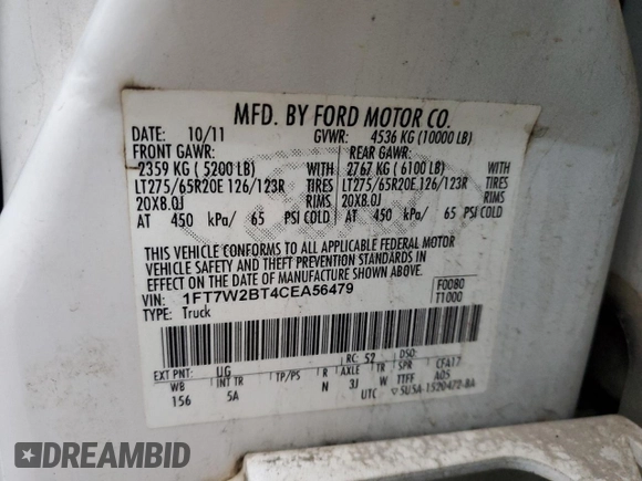 2012 Ford Super Duty F-250 SRW XL with VIN 1FT7W2BT4CEA56479, listed as a Copart auction lot 41886725 with 390,866 mi miles and Salvage Title. Bid and sale history available at carsss.com. Image 14.