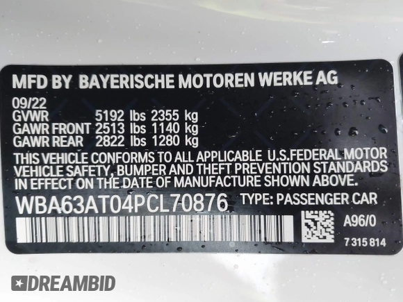 2023 BMW 4 Series M440i xDrive with VIN WBA63AT04PCL70876, listed as a IAAI auction lot 40777902 with 21,944 mi miles. Bid and sale history available at carsss.com. Image 9.