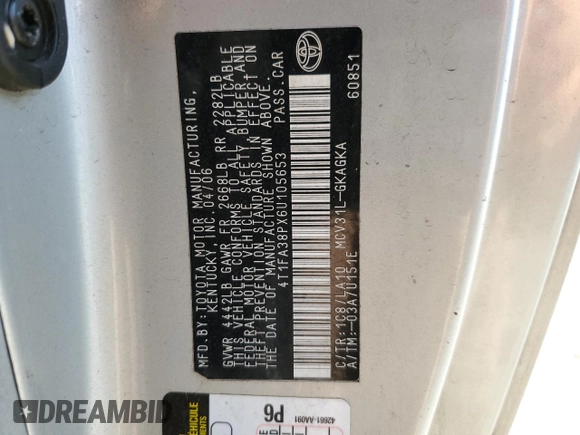 2006 Toyota Solara SE with VIN 4T1FA38PX6U105653, listed as a Copart auction lot 66583664 with 161,583 mi miles and Clean Title. Bid and sale history available at DreamBid. Image 12.