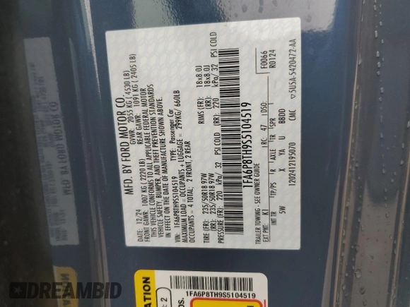 2025 Ford Mustang EcoBoost with VIN 1FA6P8TH9S5104519, listed as a Copart auction lot 49318395 with 1,852 mi miles and Salvage Title. Bid and sale history available at carsss.com. Image 12.