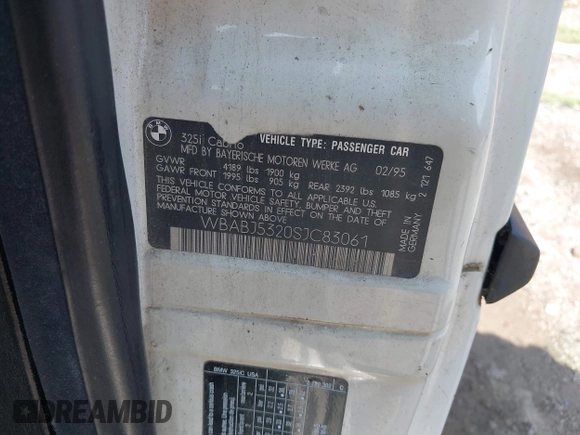 1995 BMW 3 Series с VIN WBABJ5320SJC83061, выставлен на аукционе IAAI как лот 42622969 с пробегом 221 495 миль миль и . История ставок и продаж доступна на DreamBid. Изображение 9.