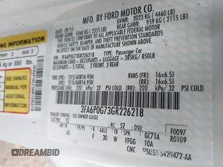 2016 Ford Fusion S with VIN 3FA6P0G73GR226218, listed as a IAAI auction lot 41708466 with 120,964 mi miles. Bid and sale history available at carsss.com. Image 9.