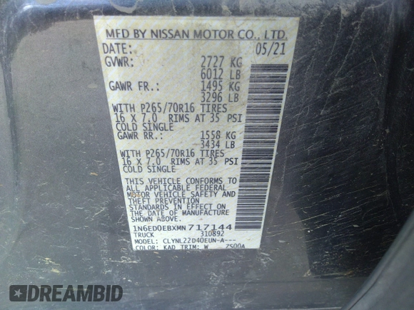 2021 Nissan Frontier SV с VIN 1N6ED0EBXMN717144, выставлен на аукционе IAAI как лот 37039618 с пробегом 47 188 миль миль и . История ставок и продаж доступна на DreamBid. Изображение 9.