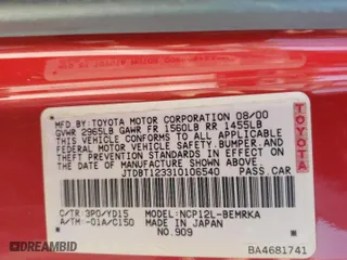 2001 Toyota ECHO with VIN JTDBT123310106540, listed as a Copart auction lot 82857873 with 199,518 mi miles and Salvage Title. Bid and sale history available at carsss.com. Image 10.