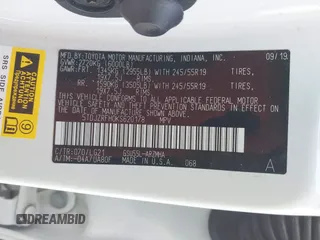 2019 Toyota Highlander SE with VIN 5TDJZRFH0KS620178, listed as a IAAI auction lot 41829974 with 73,701 mi miles. Bid and sale history available at carsss.com. Image 9.