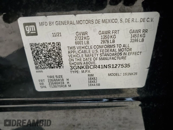 2022 Chevrolet Blazer LT z VIN 3GNKBCR41NS127535, wystawiony jako Copart lot #52414755 z przebiegiem 16 771 mil mil oraz Nie do naprawy • Non repairable. Historia ofert i sprzedaży dostępna na DreamBid. Obrazek 13.