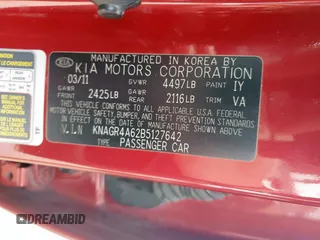 2011 Kia Optima SX z VIN KNAGR4A62B5127642, wystawiony jako Copart lot #55789135 z przebiegiem 185 057 mil mil oraz Szkoda całkowita • Salvage title. Historia ofert i sprzedaży dostępna na DreamBid. Obrazek 13.