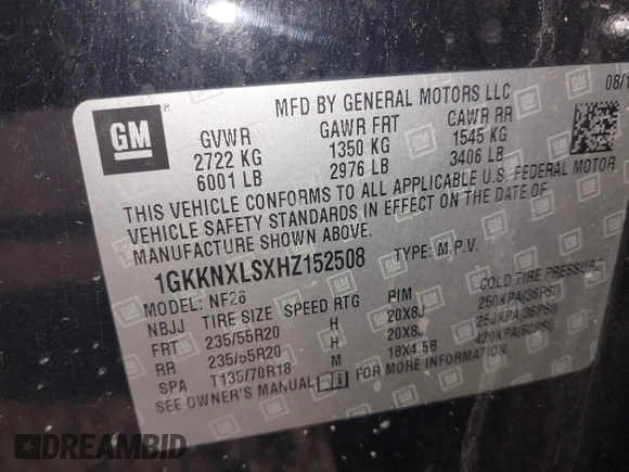 2017 GMC Acadia Denali with VIN 1GKKNXLSXHZ152508, listed as a IAAI auction lot 41773981 with 195,933 mi miles and . Bid and sale history available at carsss.com. Image 9.