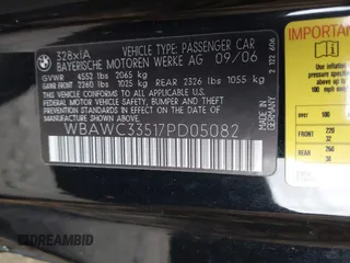 2007 BMW 3 Series 328xi with VIN WBAWC33517PD05082, listed as a IAAI auction lot 38964569 with 76,404 mi miles and . Bid and sale history available at DreamBid. Image 9.