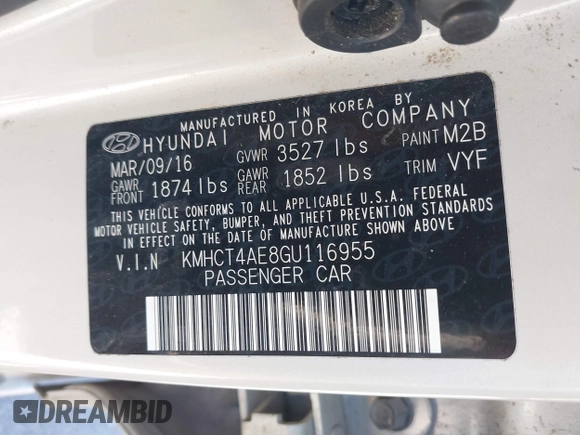 2016 Hyundai Accent SE with VIN KMHCT4AE8GU116955, listed as a IAAI auction lot 42088866 with 111,519 mi miles. Bid and sale history available at carsss.com. Image 9.