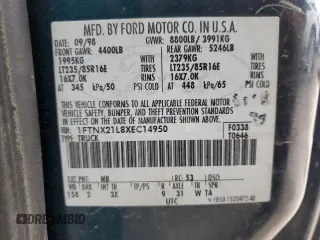 1999 Ford F-250 XL with VIN 1FTNX21L8XEC14950, listed as a Copart auction lot 46689625 with 195,289 mi miles and Salvage title. Bid and sale history available at DreamBid. Image 12.