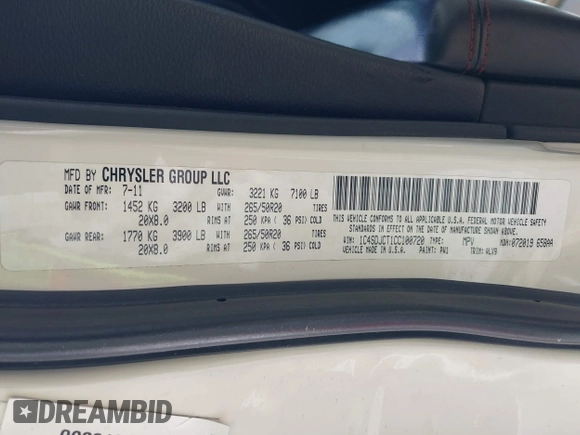 2012 Dodge Durango R/T z VIN 1C4SDJCT1CC100720, wystawiony jako IAAI lot #42376763 z przebiegiem 193 771 mil mil oraz . Historia ofert i sprzedaży dostępna na DreamBid. Obrazek 9.