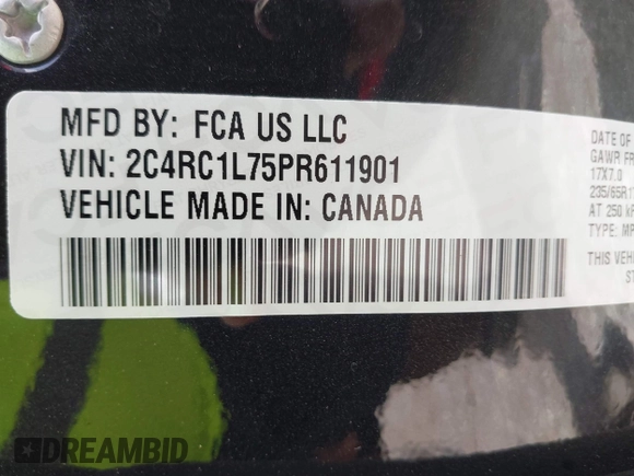 2023 Chrysler Pacifica Hybrid Touring L with VIN 2C4RC1L75PR611901, listed as a IAAI auction lot 42626500 with 44,156 mi miles and . Bid and sale history available at DreamBid. Image 9.
