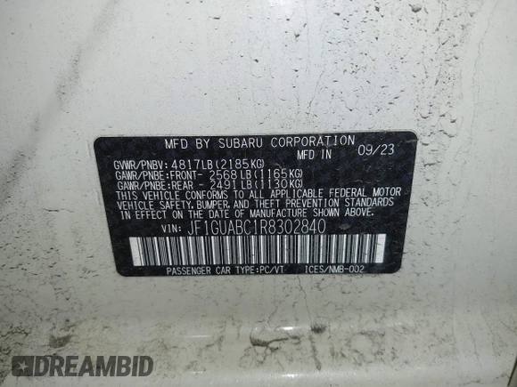 2024 Subaru Impreza z VIN JF1GUABC1R8302840, wystawiony jako IAAI lot #42037814 z przebiegiem 10 068 mil mil oraz . Historia ofert i sprzedaży dostępna na DreamBid. Obrazek 9.