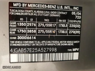 2005 Mercedes-Benz M-Class 3.7L with VIN 4JGAB57E25A527998, listed as a Copart auction lot 52515755 with 97,764 mi miles and Clean Title. Bid and sale history available at carsss.com. Image 12.