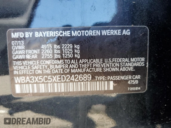 2014 BMW 3 Series 328i Gran Turismo xDrive with VIN WBA3X5C5XED242689, listed as a Copart auction lot 66156485 with 124,684 mi miles and Clean title. Bid and sale history available at DreamBid. Image 12.