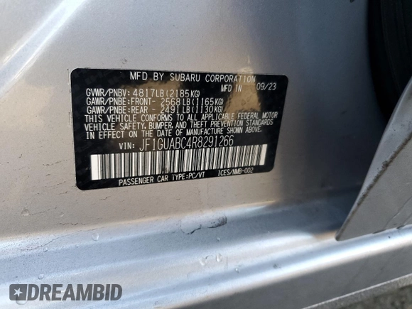 2024 Subaru Impreza with VIN JF1GUABC4R8291266, listed as a Copart auction lot 72635204 with 50,971 mi miles and Salvage Title. Bid and sale history available at carsss.com. Image 12.