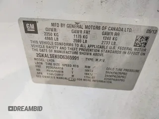 2013 GMC Terrain SLE with VIN 2GKALSEK9D6365991, listed as a IAAI auction lot 41992612 with 151,265 mi miles. Bid and sale history available at carsss.com. Image 9.