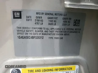 2011 Buick LaCrosse CX with VIN 1G4GA5EC4BF326312, listed as a Copart auction lot 56131095 with 52,316 mi miles and Salvage title. Bid and sale history available at DreamBid. Image 13.