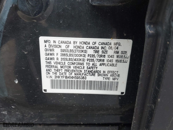 2004 Honda Pilot EX with VIN 2HKYF18414H595383, listed as a IAAI auction lot 41658945 with 131,622 mi miles. Bid and sale history available at carsss.com. Image 9.