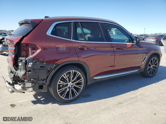 2022 BMW X3 sDrive30i with VIN 5UX43DP04N9K91982, listed as a Copart auction lot 42221855 with 38,121 mi miles and Salvage Title. Bid and sale history available at carsss.com. Image 3.
