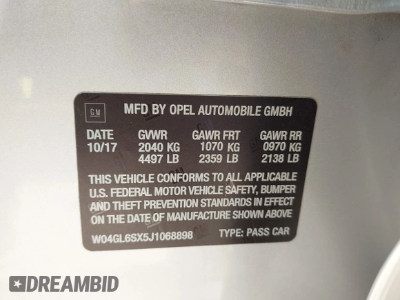 2018 Buick Regal Preferred with VIN W04GL6SX5J1068898, listed as a IAAI auction lot 42704665 with 90,571 mi miles and . Bid and sale history available at DreamBid. Image 9.