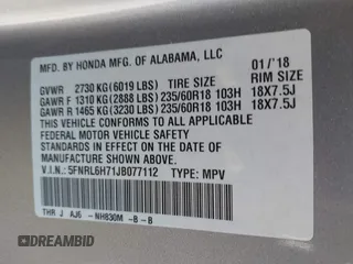 2018 Honda Odyssey EX-L with VIN 5FNRL6H71JB077112, listed as a IAAI auction lot 41721523 with 70,893 mi miles. Bid and sale history available at carsss.com. Image 9.