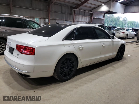 2014 Audi A8 4.0T with VIN WAUR2AFD1EN005555, listed as a Copart auction lot 55664075 with 170,188 mi miles and Salvage title. Bid and sale history available at DreamBid. Image 3.
