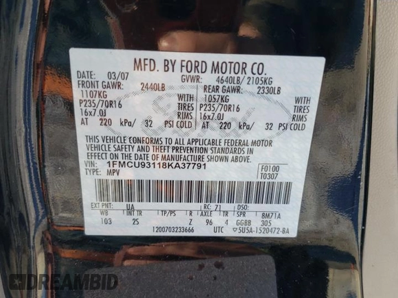 2008 Ford Escape XLT with VIN 1FMCU93118KA37791, listed as a Copart auction lot 47141065 with 178,553 mi miles and Clean Title. Bid and sale history available at carsss.com. Image 13.