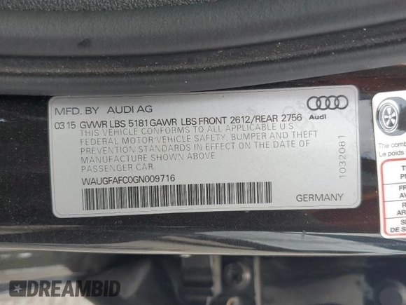 2016 Audi A6 Premium Plus with VIN WAUGFAFC0GN009716, listed as a Copart auction lot 56692645 with 82,189 mi miles and Salvage title. Bid and sale history available at DreamBid. Image 12.