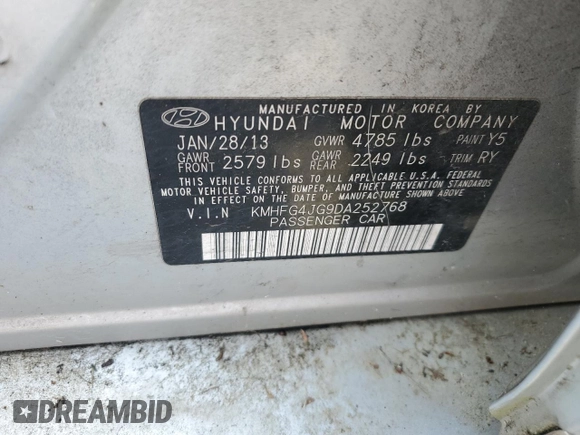 2013 Hyundai Azera z VIN KMHFG4JG9DA252768, wystawiony jako Copart lot #59143035 z przebiegiem 118 260 mil mil oraz Czysty tytuł • Clean title. Historia ofert i sprzedaży dostępna na DreamBid. Obrazek 12.