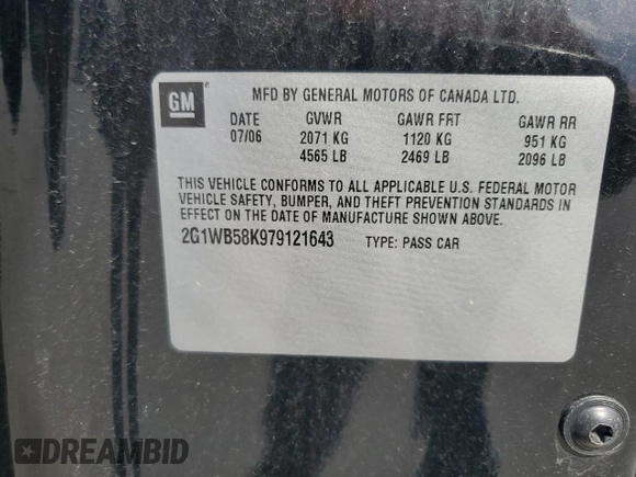 2007 Chevrolet Impala LS with VIN 2G1WB58K979121643, listed as a Copart auction lot 50421595 with 217,344 mi miles and Clean Title. Bid and sale history available at DreamBid. Image 12.