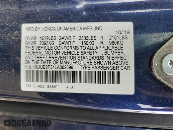 2020 Acura TLX with VIN 19UUB2F34LA002696, listed as a Copart auction lot 69750294 with 128,012 mi miles and Salvage Title. Bid and sale history available at carsss.com. Image 12.