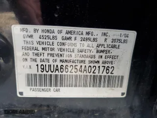 2004 Acura TL with VIN 19UUA66254A021762, listed as a Copart auction lot 53991455 with 143,689 mi miles and Clean Title. Bid and sale history available at carsss.com. Image 12.