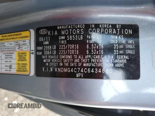 2012 Kia Sedona LX with VIN KNDMG4C74C6434680, listed as a Copart auction lot 75170724 with 135,406 mi miles and Clean Title. Bid and sale history available at carsss.com. Image 14.