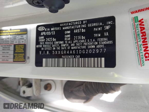 2013 Kia Optima SX с VIN 5XXGR4A61DG202977, выставлен на аукционе IAAI как лот 42725334 с пробегом 158 213 миль миль и . История ставок и продаж доступна на DreamBid. Изображение 9.
