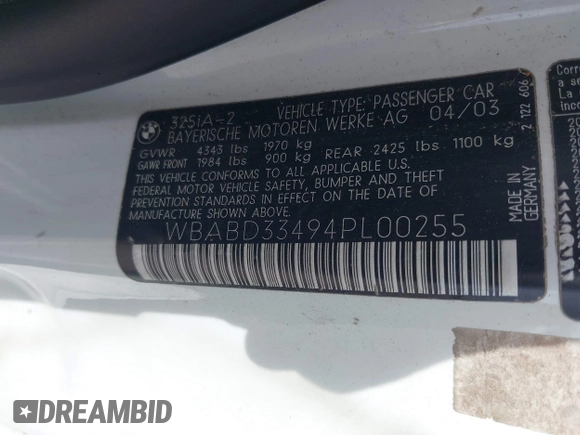2004 BMW 3 Series 325Ci с VIN WBABD33494PL00255, выставлен на аукционе IAAI как лот 42342822 с пробегом 142 243 миль миль и . История ставок и продаж доступна на DreamBid. Изображение 9.
