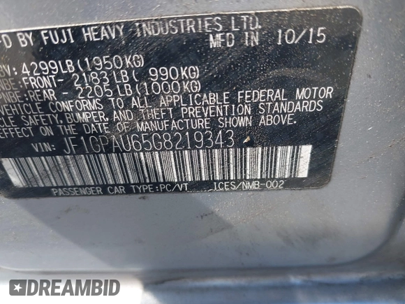 2016 Subaru Impreza Special Sports Limited с VIN JF1GPAU65G8219343, выставлен на аукционе IAAI как лот 42038897 с пробегом 190 150 миль миль и . История ставок и продаж доступна на DreamBid. Изображение 9.