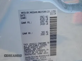 2024 Nissan Altima SR with VIN 1N4BL4CV2RN408648, listed as a Copart auction lot 49713425 with 15,704 mi miles and Salvage Title. Bid and sale history available at DreamBid. Image 14.